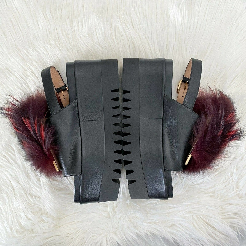 Sergio Rossi Fur Platform Wedge Slingback Sandal - Picture 6 of 12